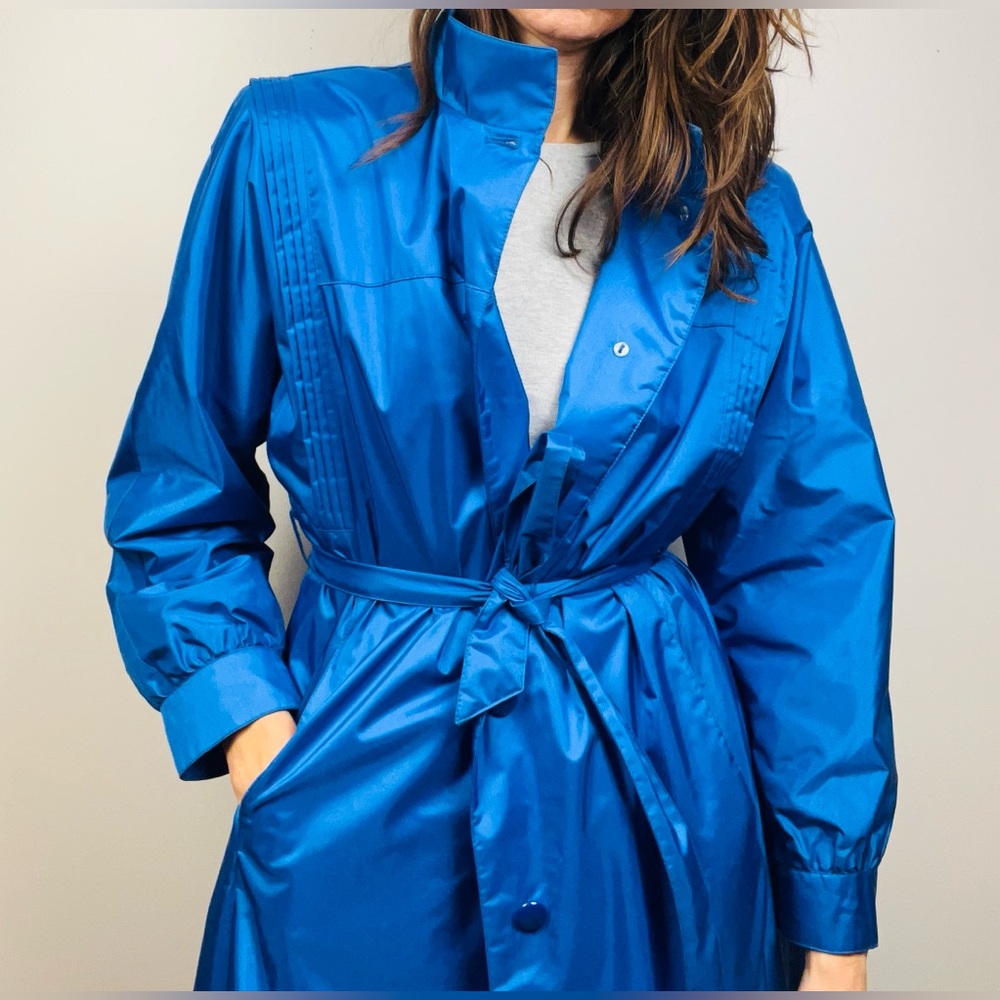 Vintage Blue Raincoat Belted| Mid-Length Trench | 80s–90s